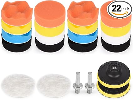 Kshineni Buffing Pads 3 Inch Car Buffer Pad, 22 Pcs Drill Polishing Kit, Polisher Pads Kit Sponge Pads Car Foam Drill fo