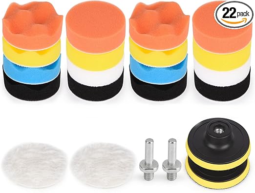 Kshineni Buffing Pads 3 Inch Car Buffer Pad, 22 Pcs Drill Polishing Kit, Polisher Pads Kit Sponge Pads Car Foam Drill fo