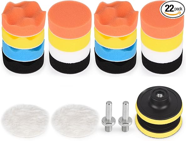 Kshineni Buffing Pads 3 Inch Car Buffer Pad, 22 Pcs Drill Polishing Kit, Polisher Pads Kit Sponge Pads Car Foam Drill fo
