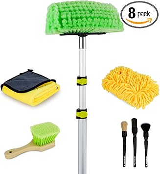10FT Car Wash Brush with Long Handle, Car Cleaning Kit with Telescoping Pole and Soft Bristles Cleaning Brush, Detailing