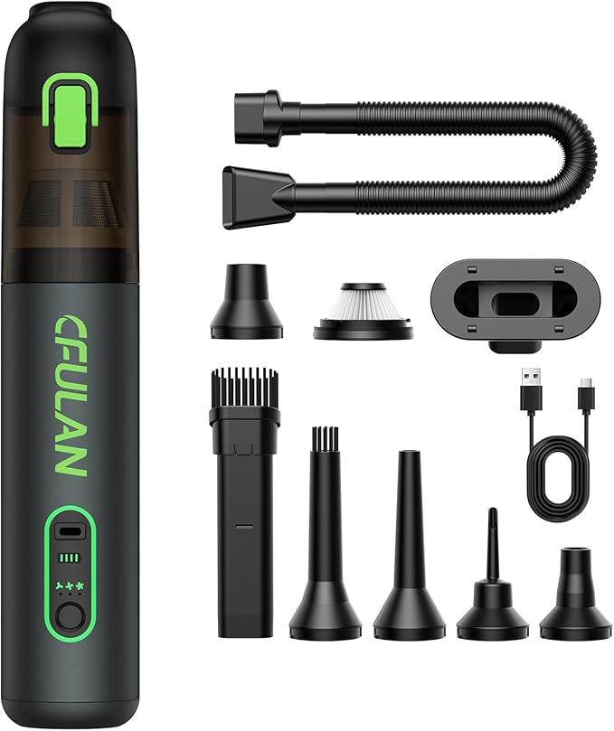 Car Vacuum Portable Cordless, 21000Pa 4-in-1 Handheld Mini Vacuum Cleaner with 8 Attachments, 3 Suction Modes, One-Touch Empty, Type-C Charge, Hand Vacuum for Car, Home, Keyboard, Small Job