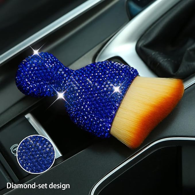 zipelo Auto Interior Dust Brush, Car Detailing Cleaning Brush with Diamond, Bling Handle Soft Bristles Dusting Tool, Scratch Free Dirt Clean Brushes for Vehicle Dashboard, Air Conditioner Vent (Blue)