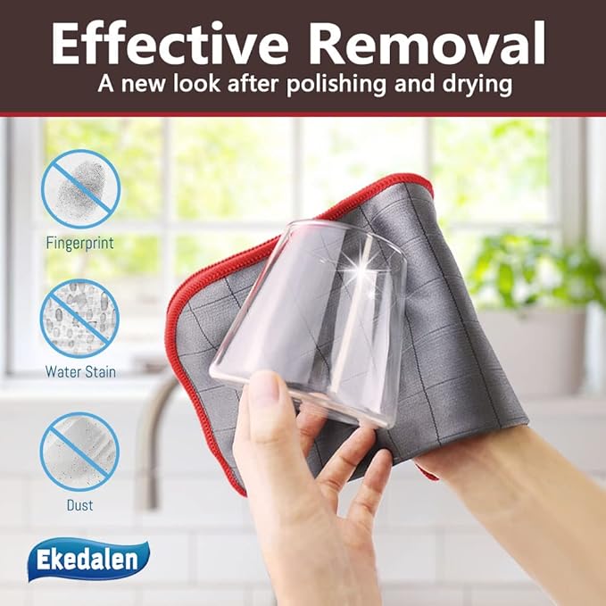 Lint Free Carbon Microfiber Cleaning Cloth Glass Window Polishing Streak Free Miracle Easy Clean Rag Reusable for Mirror Kitchen Dish Auto Detailing, Pack of 6, 12"x12", 400GSM