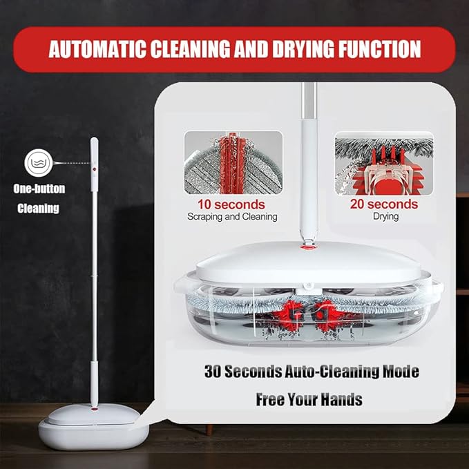 REECOO Cordless Electric Spin Mop Power Mop with 4 Floor Scrubber Pads/Automatic Cleaning Bucket/Water Sprayer,Lightweight & Rechargeable,Suitable for Wooden, Marble, Tile, Hardwood Floor.