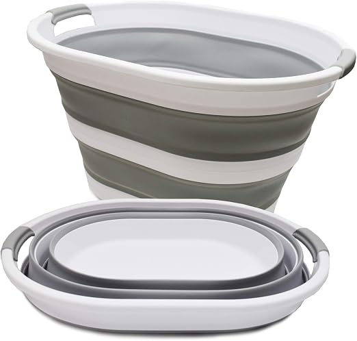 SAMMART 34L(8.98 Gallon) Set of 2 Collapsible Plastic Laundry Basket-Oval Tub/Basket-Foldable Storage Container/Organize