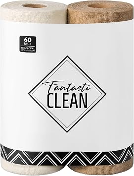 Fantasticlean Microfiber Cleaning Cloth Roll- 60 Sheets,12"x12"(Tan, Beige)