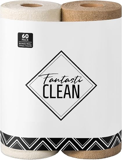 Fantasticlean Microfiber Cleaning Cloth Roll- 60 Sheets,12"x12"(Tan, Beige)