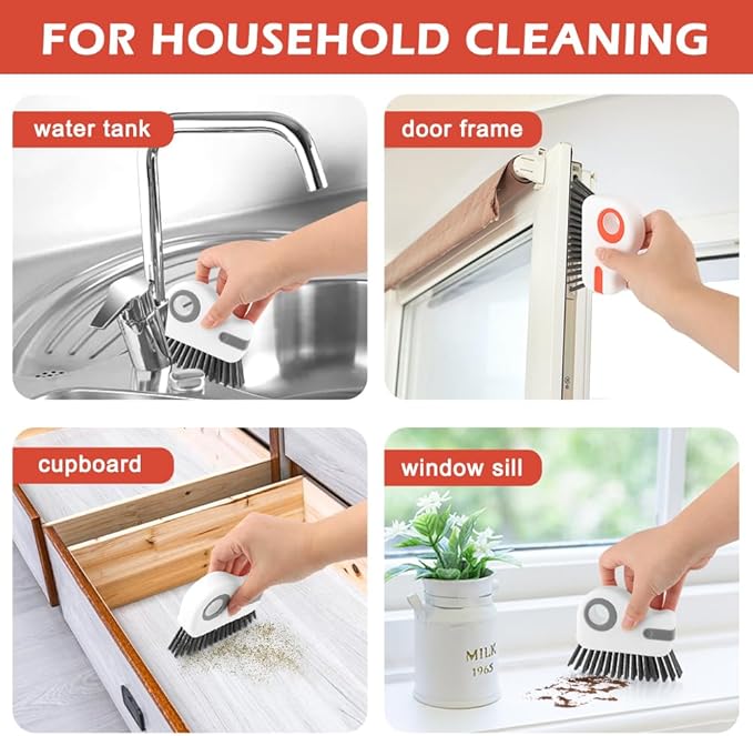 2Pcs 2 in 1 Groove Cleaning Brush, Window Track Cleaning Tools with Hidden Scraper, Multifunctional Hard Bristle Grip Brush for Sliding Door Track, Window Sill