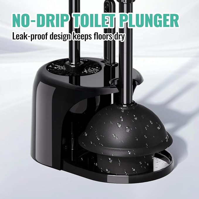 3 in 1 Toilet Brush and Plunger Set with Crevice Cleaning Brush, Toilet Plunger and Brush Set with Extra Long Handle, Plungers for Bathroom Accessories, Toilet Plunger with Holder, Black