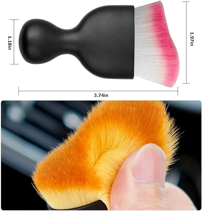 Blilo 2PCS Car Interior Detailing Brush with Dust Cover, Auto Soft Hair Cleaning Brushes, Scratch Free Curved Dirt Collectors, for Vehicle Dashboard Air Conditioner Vents Leather (White/Red/2PCS)