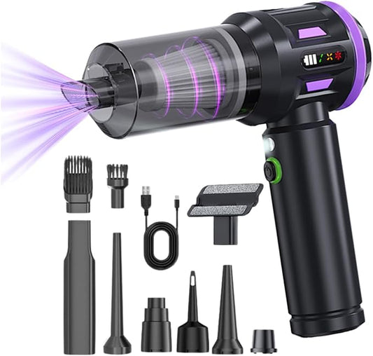 Portable Vacuum Cleaner, 2-in-1 Air Blower and Vacuum, 100W 80,000 RPM, Rechargeable, Gray and Purple, 3 x 200 mAh, Car Office Camping USB Charger