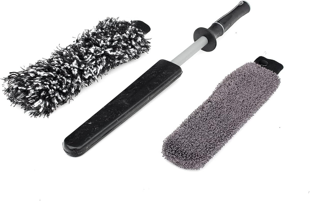 Wheel Brush Kit with Interchangeable Microfiber Covers | Ultra-Soft Cleaning, Washing and Detailing Wheels, Tires Rims