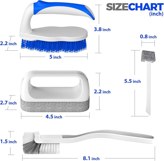 Holikme 7 Pack Deep Cleaning Brush Set, Scrub Brush, Grout Brush, Pool Brush, Scrub Pads with Scraper Tip Scouring Pads, for Pool Walls, Bathroom, Floor, Bike, Tub, Shower and Kitchen Surface (Blue)