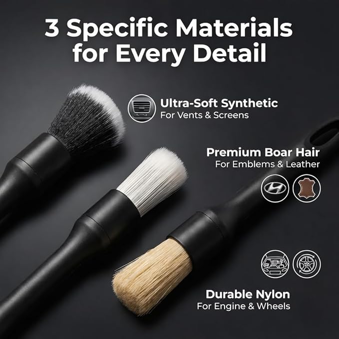 10-Piece Car Interior Cleaning Kit - 3 Natural Boar Hair Brushes, 3-in-1 AC Vent Brush, 160g Non-Toxic Gel, Microfiber Duster, 100ml Food-Grade Spray Bottle | Multi-Scenario for Auto