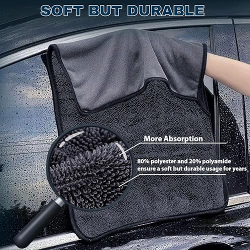 Car Drying Towels - 4 Pack Black Microfiber Detailing Cloths, 36 x 24 In