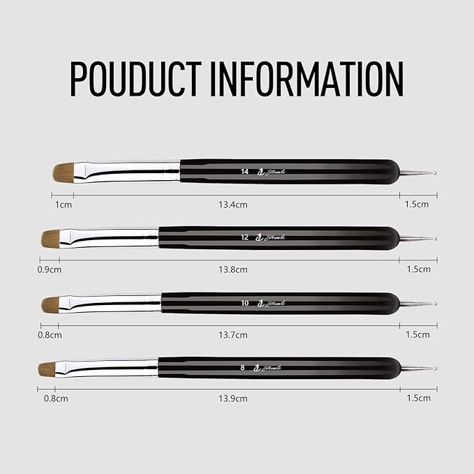 French Nail Brush, YIHUALE 2 Way French Gel Acrylic Nail Art Kolinsky Brush With Dotting Tool for Professional Manicure Cuticle Clean Up Nail Art Design- White And Black 8# (16#, Black)