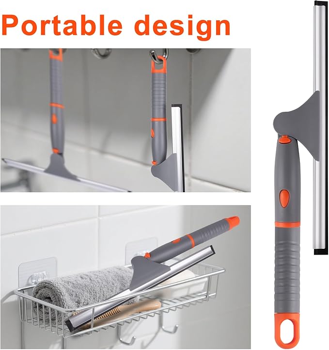 10" Swivel Window Cleaning Squeegee, All-Purpose Anti-Slip Window Squeegee with 2 Blades, Window Cleaner Tool Bathroom Squeegee for Shower Doors, Tile Shower Walls，Mirrors,Car Windshields