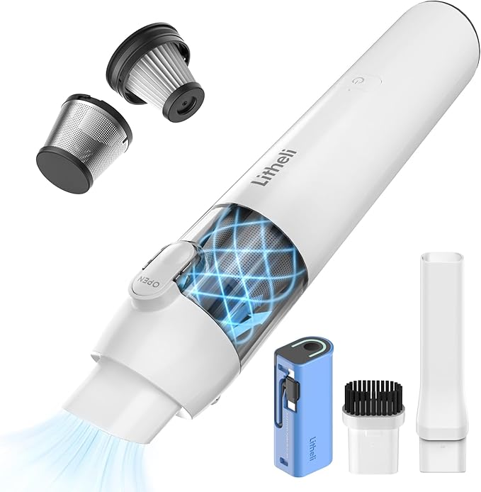 LiTHELi Handheld Vacuum Cordless, 10,000Pa Powerful Suction with Rechargeable U-Battery, Ultra Lightweight Mini Dust Buster for Car, Home, Pet Hair & Crevices – Blue