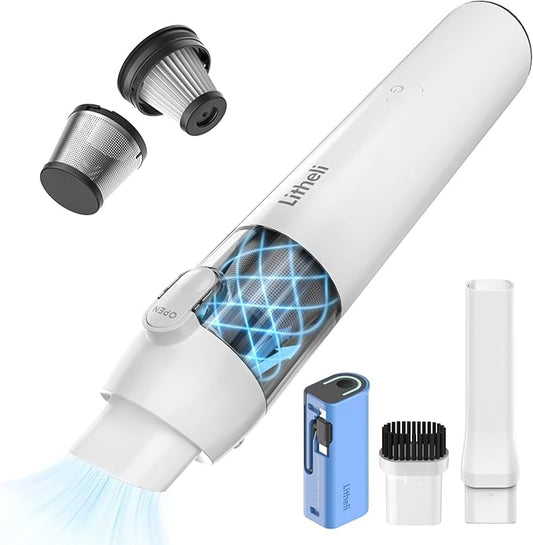 LiTHELi Handheld Vacuum Cordless, 10,000Pa Powerful Suction with Rechargeable U-Battery, Ultra Lightweight Mini Dust Buster for Car, Home, Pet Hair & Crevices – Blue
