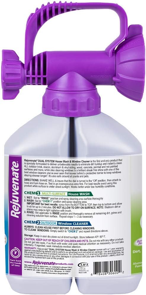 Rejuvenate Dual System Outdoor Window Cleaner & House Siding Cleaner with Hose-End Attachment 32 Fl Oz (Pack of 2)
