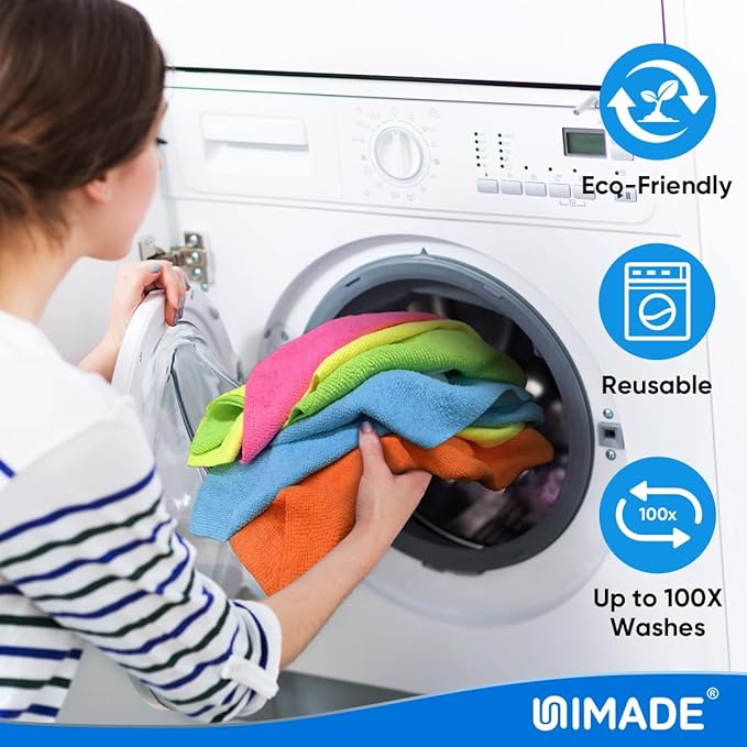 UNIMADE Microfiber Cleaning Cloth, 50PK Reusable Shop Rags Bulk Microfiber Cleaning Cloth Lint Free Cleaning Towels for Car Kitchen Automotive Bar Mechanic Restaurant Garage, 11.5"x11.5", Multicolor