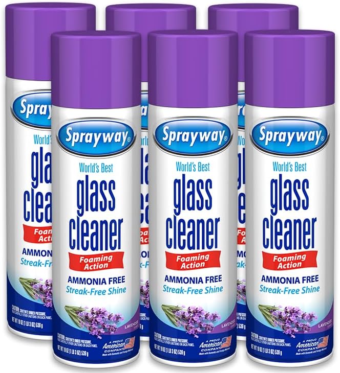 Sprayway Glass Cleaner Lavender Scent Foaming Aerosol Spray, 19oz, Pack of 6 | Ammonia-Free, Streakless, Fast-Acting | Cleans & Polishes Glass Surfaces | Removes Fingerprints, Dust, Dirt, Smoke Film