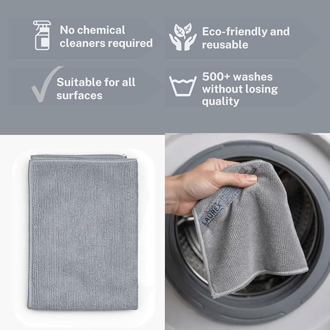 LAUREX Microfiber Window Cleaning Cloth, Streak-Free Glass & Mirror Towels, Lint-Free, Scratch-Free Reusable Cleaning Cloth, 2-Pack