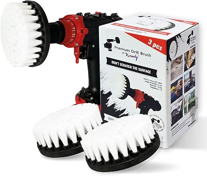 Premium Drill Brush Professional – Extra-Soft 5 in White Set of 3 | Scratch-Free Cleaning Brush for Carpet, Upholstery, 