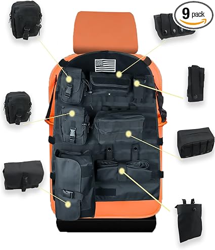 Tactical Car Seat Back Organizer, Universal Front Seat Cover with 7 Molle Pouches, for Car Seats Protection and Items St