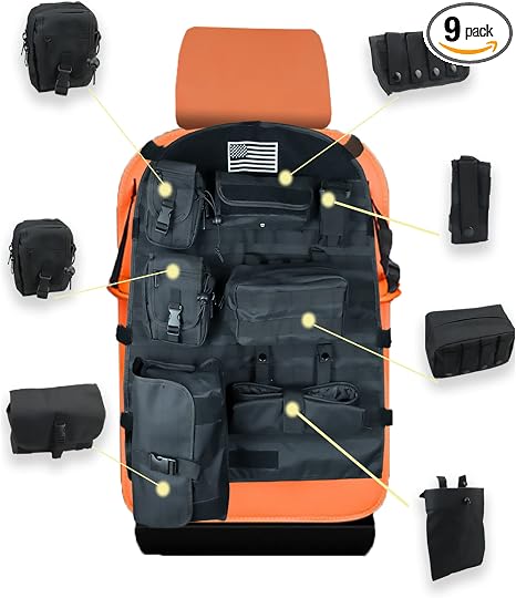 Tactical Car Seat Back Organizer, Universal Front Seat Cover with 7 Molle Pouches, for Car Seats Protection and Items St