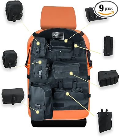Tactical Car Seat Back Organizer, Universal Front Seat Cover with 7 Molle Pouches, for Car Seats Protection and Items St