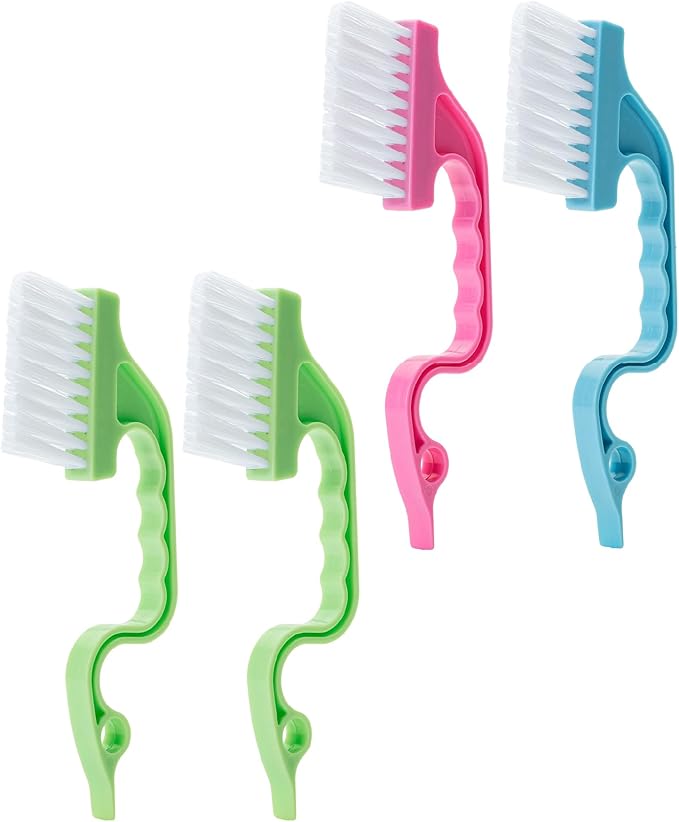 Slick- Window Track Cleaning Brush, 4 Pack, Colorful Ergonomic Handle, Built-in Scraper, Multipurpose, Window Track Cleaning Tools