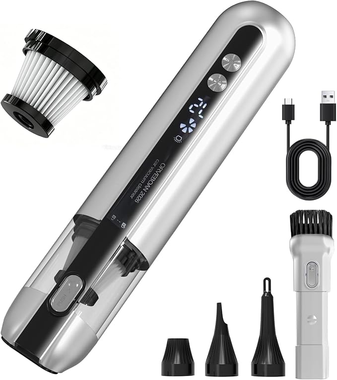 Handheld Cordless Car Vacuum Cleaner 15000Pa, 3-in-1 Portable Vacuum with LED Display & HEPA Filter,USB-C Rechargeable, up to 30-Min Runtime for Car, Home, Desk & Pet Hair(White)