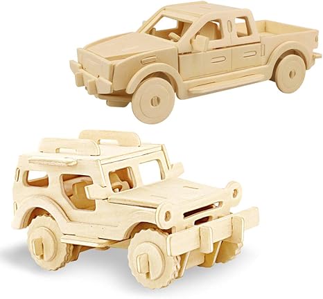 Georgie Porgy 2 Packs 3D Wooden Jigsaw Puzzle Set for Kids, Wooden Car Brain Teaser Puzzles Woodcraft Construction DIY K