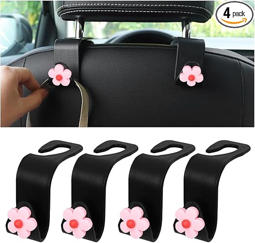 4 PCS Car Headrest Hook, Multifunctional Flower Vehicle Seat Back Storage Hook, Cute Automotive Seatback Organizer Hange