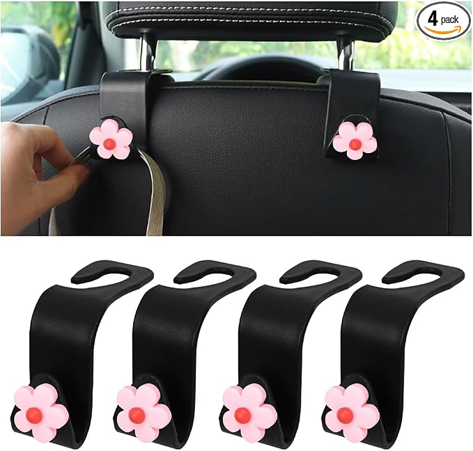 4 PCS Car Headrest Hook, Multifunctional Flower Vehicle Seat Back Storage Hook, Cute Automotive Seatback Organizer Hange