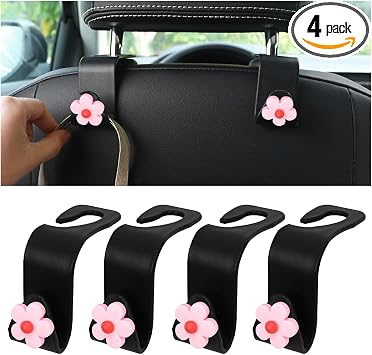 4 PCS Car Headrest Hook, Multifunctional Flower Vehicle Seat Back Storage Hook, Cute Automotive Seatback Organizer Hange