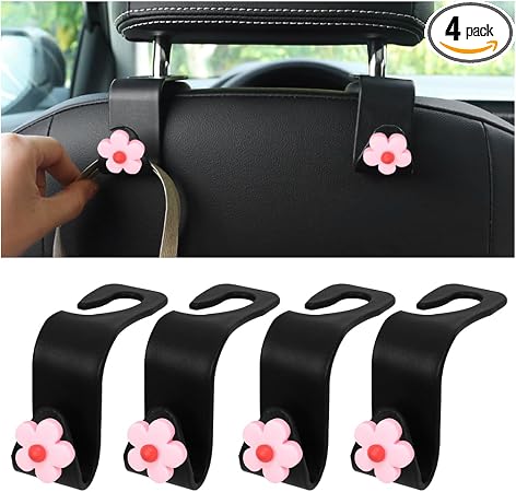4 PCS Car Headrest Hook, Multifunctional Flower Vehicle Seat Back Storage Hook, Cute Automotive Seatback Organizer Hange