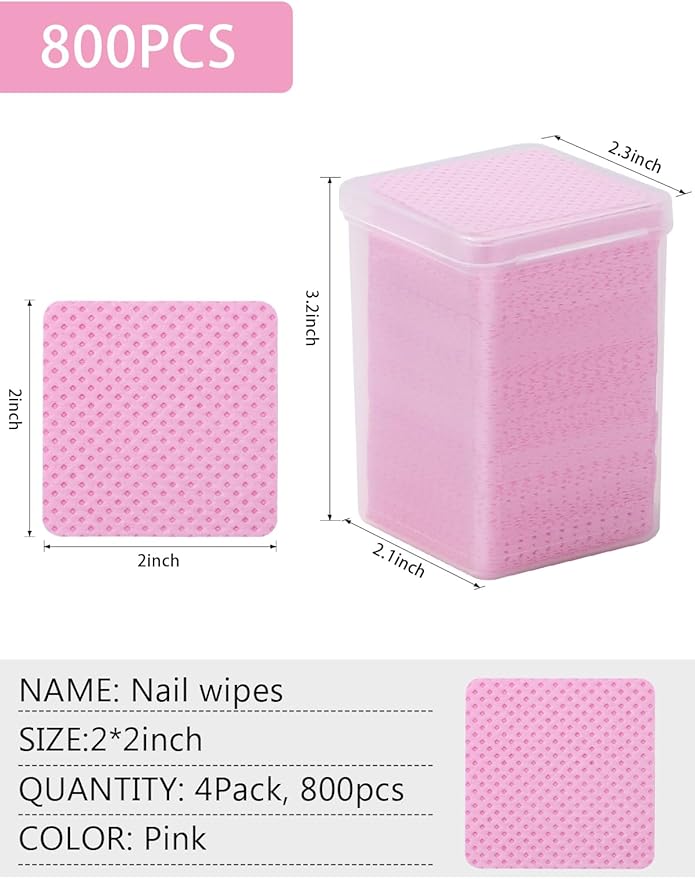 TEOYALL Lint Free Nail Wipes, 800 PCS Non-Woven Fabric Nail Cleaning Pads Pink Lash Extensions Glue Cleaning Wipes Nail Salon Supplies (800 PCS)