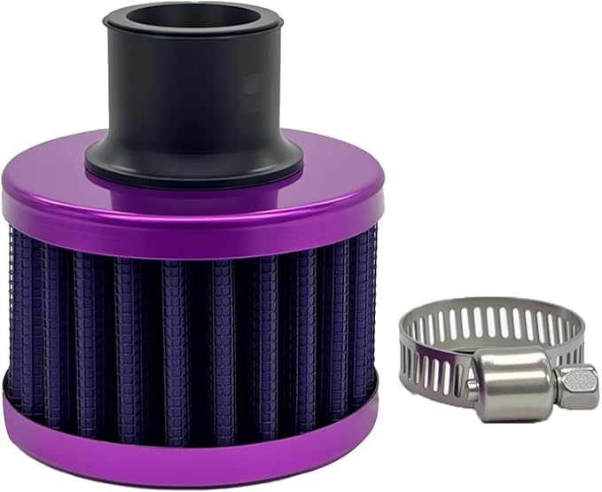 18mm Cold Air Intake Filter, Automotive Cold Air Breather Filter with Adjustable Clamp, Car Valve CoverTurbo Vent Cleaner Accessory, Fits for Car Motorcycle (Purple)