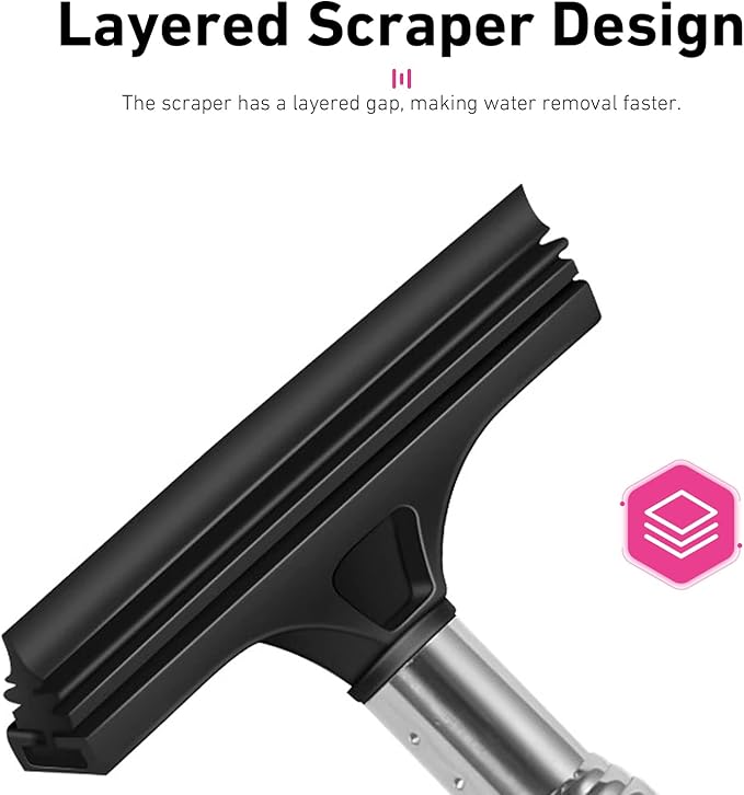 CouTun Car Side Mirror Squeegee, Retractable Car Rearview Mirror Wiper, 38.6in Long Handle Auto Glass Cleaning Tool, Multi-Functional Portable Side Mirror Wiper (Black)