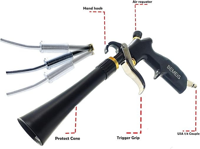 Air Blow Gun with Brass Adjustable Air Flow Nozzle,Cleaning Gun Quickly Blasts Dirt and Dust from Surface Works with Air Compressor(Upgrade Aluminium Rotate Tube) (Detail Blowing Gun), Black