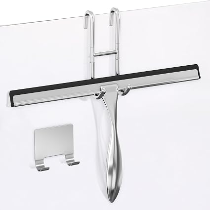 12 in Bathroom Squeegee for Shower Glass, Stainless Steel (Silver)