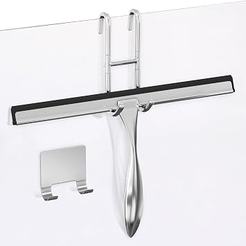 12 in Bathroom Squeegee for Shower Glass, Stainless Steel (Silver)