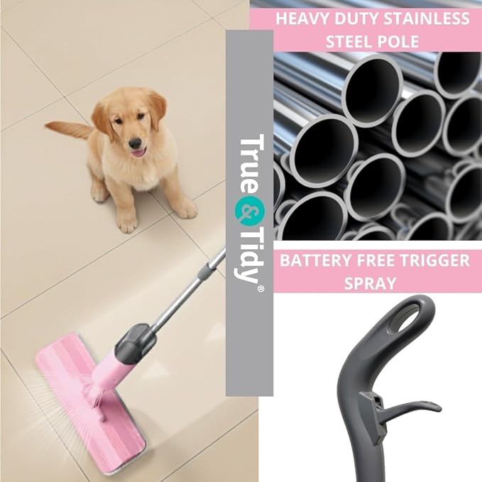 Heavy Duty Spray Mop for Floor Cleaning, Refillable Water Bottle, Use Any Cleaning Solution, Machine Washable Mop Pads, 360° Swivel Head