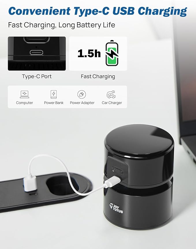 JOYTUTUS Mini Vacuum Cleaner Desk Vacuum Portable Cordless 360º Rotatable Handheld Vacuum 2 Suction Modes USB for Car/Home/Pet Hair/Office/Desk/Keyboards Black