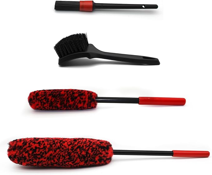 Wheel Brush Kit for Cleaning Wheel and Tire, 2 Soft Bendable Wheel Woolies Cleaning Brush, Stiff Tire Brush, Detailing B