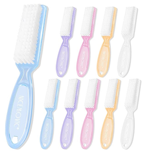 NICEMOVIC 10 Pcs Nail Brush for Cleaning Fingernails, Handle Grip Nail Scrubber Brush, Hand Fingernail Cleaner Brush Manicure Tools Scrub Cleaning Brushes Kit, Use for Toe and Nail Cleaning (Clear)