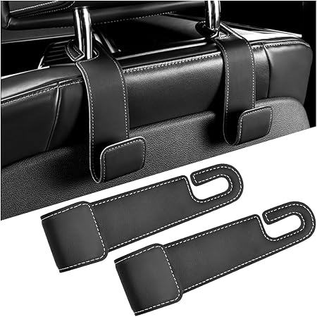 2PCS Car Seat Headrest Hook, Leather Vehicle Seatback Organizer Hanger for Hanging Purses Bags Coats, Auto Seat Back Sto