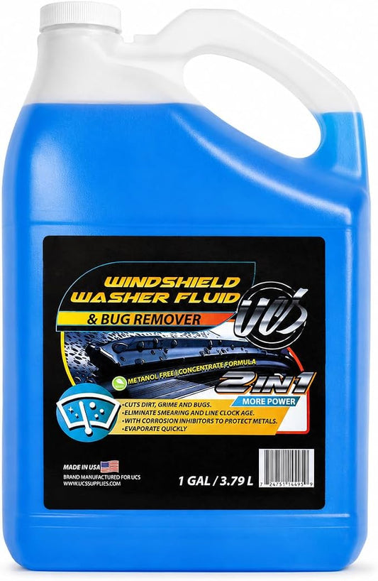 UCS Windshield Washer Fluid 2-in-1 Bug Remover – Ready to Use Formula – Streak-Free Cleaning – Removes Dirt & Road Grime